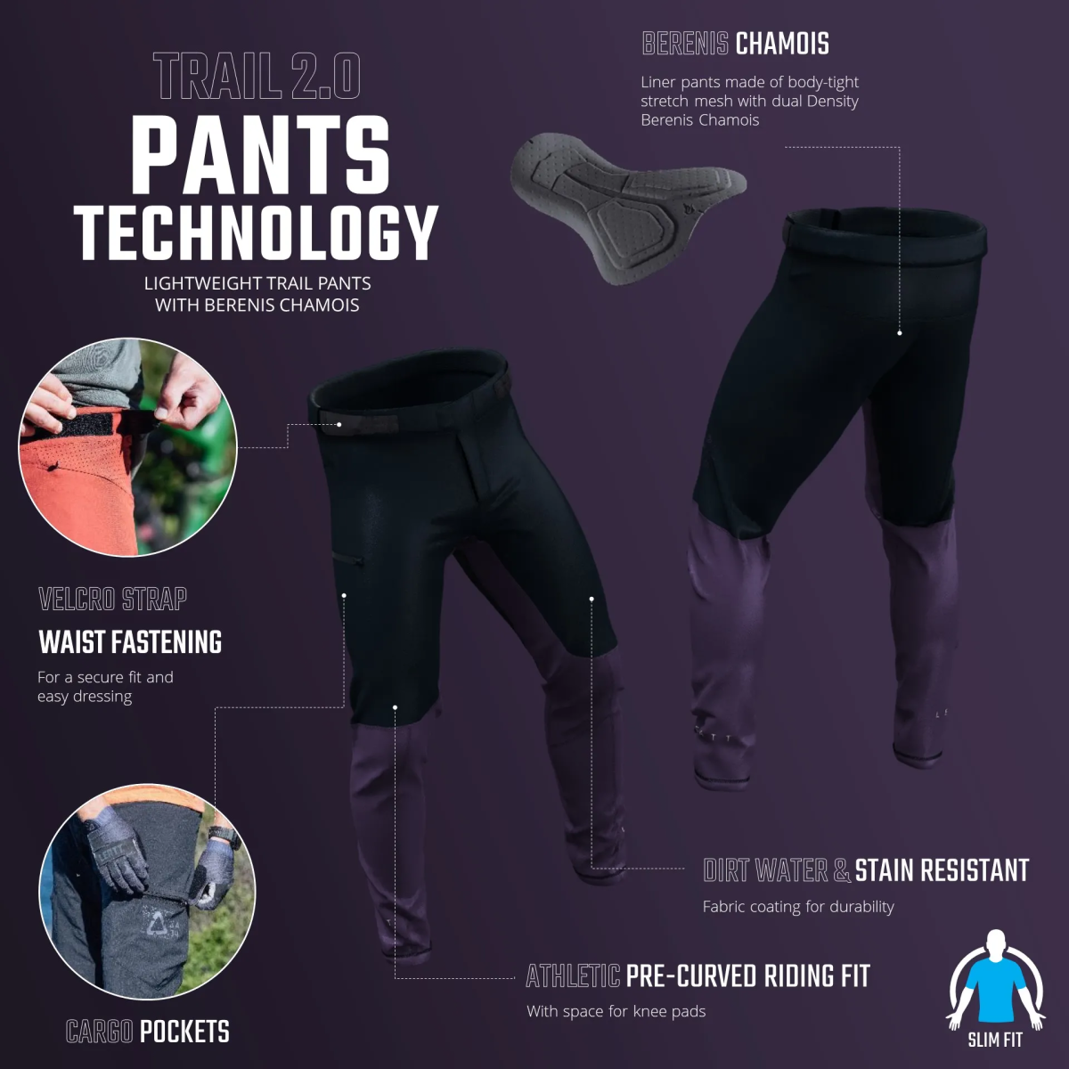 Pantalón largo Leatt MTB Trail 2.0 con culotte interior granite